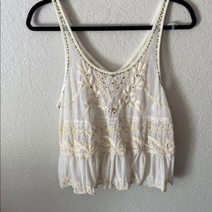 Free People Cream Lace Crop Tank